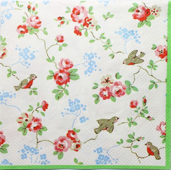 画像1: (D151)ペーパーナプキン　キャスキッドソン  BIRD white green  1枚　バラ売り Cath Kidston (1)