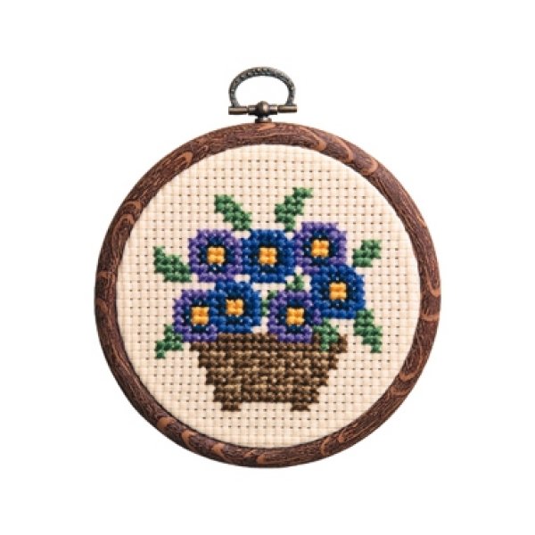 画像1: (op7331)ベージュ　刺繍キット【パンジー】 ぱんじー　花　フラワー　 初心者でも簡単  オリンパス　額　ミニ額　手作り　クロス ステッチ　手芸 (1)