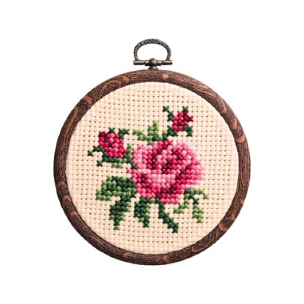 画像1: (op7329)ベージュ　刺繍キット【バラ】 ばら　薔薇　ローズ　フラワー　 初心者でも簡単  オリンパス　額　ミニ額　手作り　クロス ステッチ　手芸 (1)