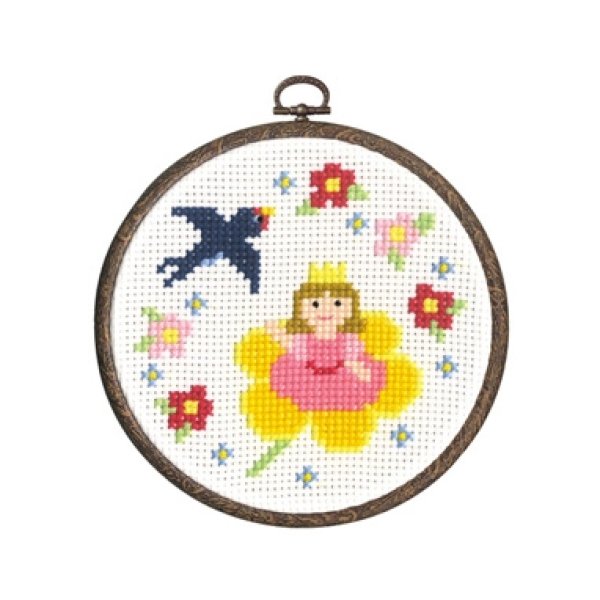 画像1: (op7363)オフホワイト　刺繍キット【おやゆび姫】　 初心者でも簡単 アンデルセン　童話　物語　オリンパス　額　ミニ額　手作り　クロス ステッチ　手芸 (1)