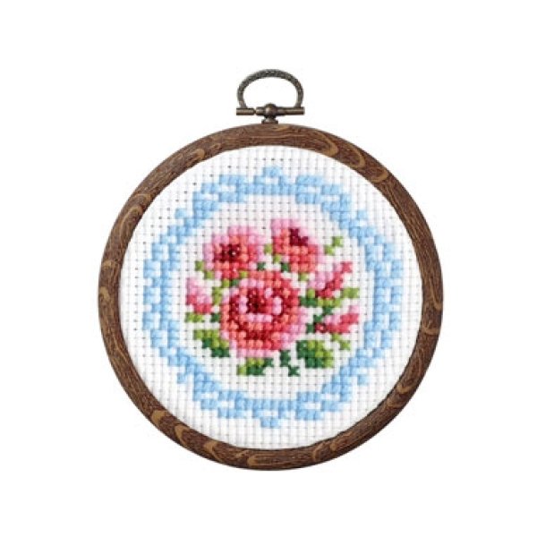 画像1: (op7441)オフホワイト　刺繍キット【バラとレース】　ばらとレース　薔薇とレース　花　フラワー  初心者でも簡単 　 オリンパス　額　ミニ額　手作り　クロス ステッチ　手芸 (1)