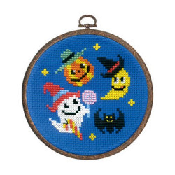 画像1: (op7472 )　刺繍キット【ハロウィンパーティー】　 初心者でも簡単 　初級　額　ミニ額　手作り　クロス ステッチ　手芸 (1)