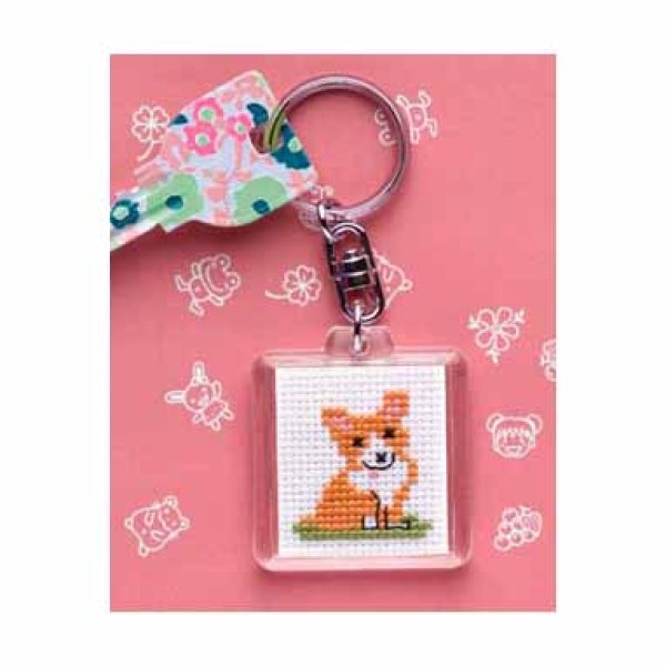 画像1: (opKS-39)　刺繍キット【コーギー 】　動物　犬　キーホルダー 初心者でも簡単 　額　ミニ額　手作り　クロス ステッチ　初級　手芸 (1)