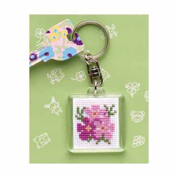 画像1: (opKS-6)　刺繍キット【ハクサンフウロ 】　花　フラワー　キーホルダー 初心者でも簡単 　額　ミニ額　手作り　クロス ステッチ　初級　手芸 (1)