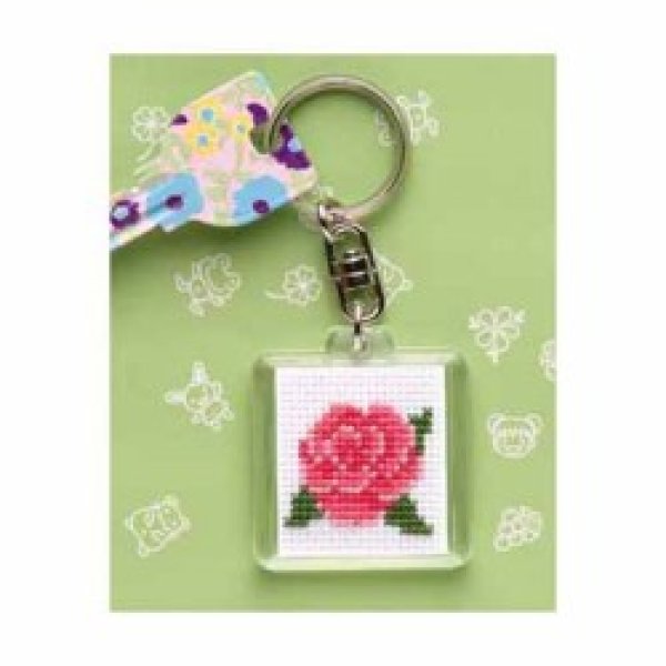 画像1: (opKS-10)　刺繍キット【 バラ 】　ばら　薔薇　キーホルダー 初心者でも簡単 　額　ミニ額　手作り　クロス ステッチ　初級　手芸 (1)