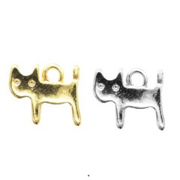 画像1: (kara08301)【お取り寄せ商品 10個セット販売】動物 チャーム（ ミール皿 ・ セッティング台 )   横向き キャット 猫 ねこ ( ネコ ) 2色展開 アクセサリー パーツ 和風  (1)