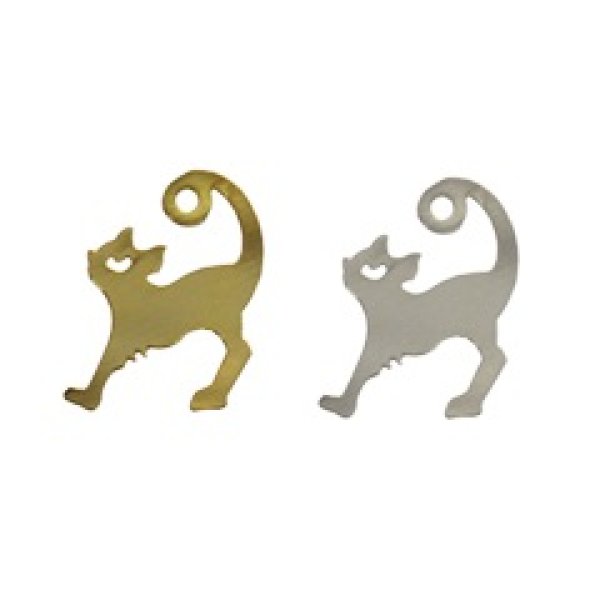 画像1: (kara02401)【お取り寄せ商品 10個セット販売】動物 チャーム（ ミール皿 ・ セッティング台 )   伸び猫 キャット  ねこ ( ネコ ) 2色展開 アクセサリー パーツ 和風  (1)