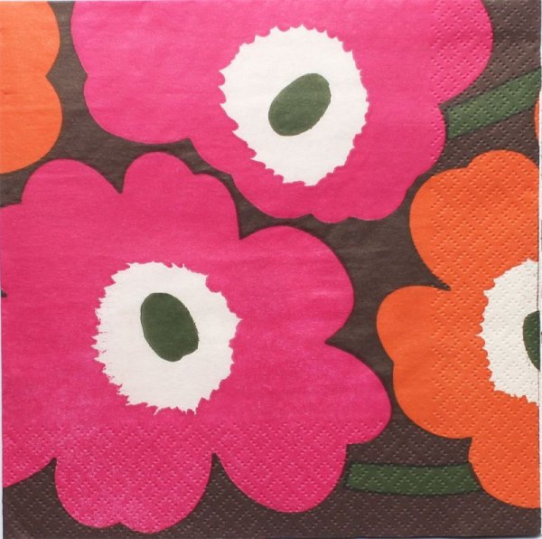 画像1: (D248')ペーパーナプキン　マリメッコ　ウニッコ Unikko深緑×橙  1枚　バラ売り marimekko (1)