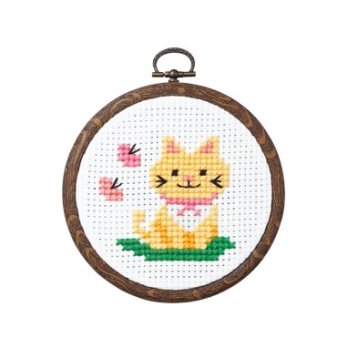 op7348)オフホワイト 刺繍キット【ネコとちょう】 ねことちょう 初心者